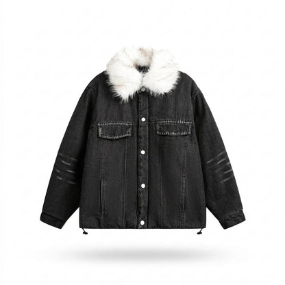 Allsaints Leather - Artor | Fur-Collar Washed Denim Jacket Unisex