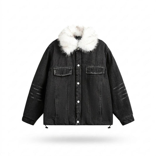 Allsaints Leather - Artor | Fur-Collar Washed Denim Jacket Unisex