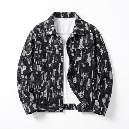 Allsaints Leather - Camar | Jacquard Distressed Denim Jacket Men