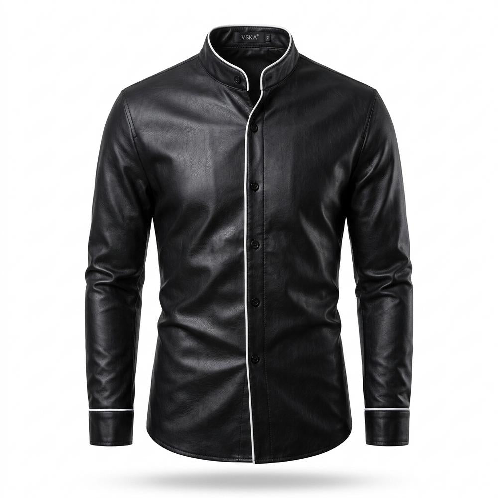 Allsaints Leather - Vemor | Piped Stand-Collar Shirt Men