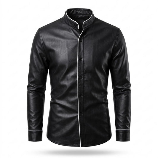 Allsaints Leather - Vemor | Piped Stand-Collar Shirt Men