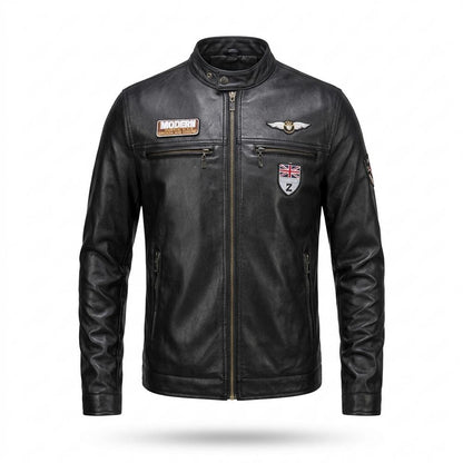 Allsaints Leather - Vivar | Patched Stand-Collar Leather Jacket Men