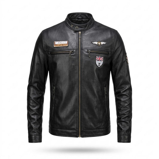 Allsaints Leather - Vivar | Patched Stand-Collar Leather Jacket Men