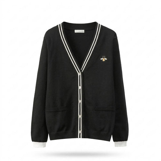 Allsaints Leather - Sosim | Striped-Trim Embroidered Knit Cardigan Women