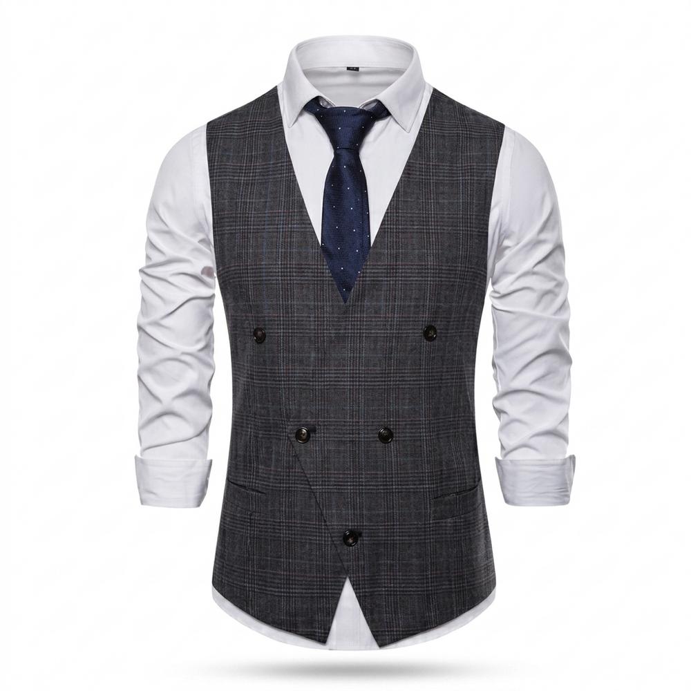 Allsaints Leather - Leral | Double-Breasted Plaid Vest Men