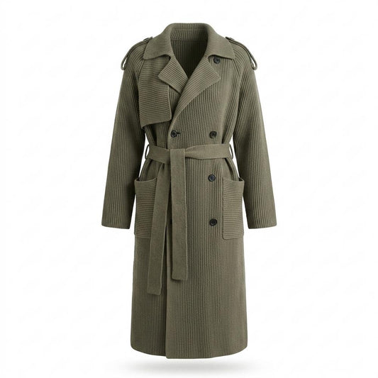 Allsaints Leather - Veven | Rib-Knit Double-Breasted Coat Women