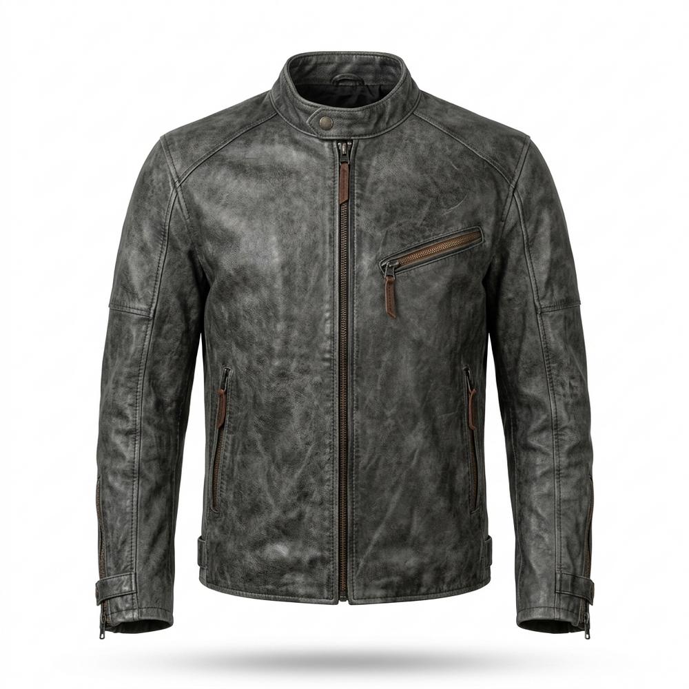 Allsaints Leather - Zemir | Distressed Stand-Collar Leather Jacket Men