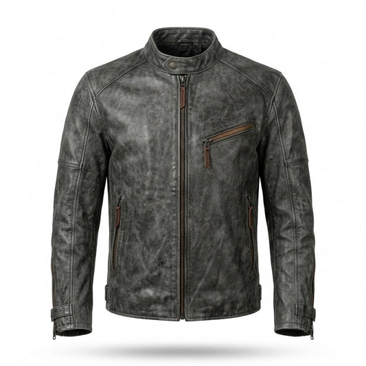 Allsaints Leather - Zemir | Distressed Stand-Collar Leather Jacket Men
