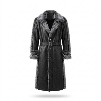 Allsaints Leather - Rimon | Fur-Trimmed Belted Coat Men