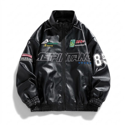 Allsaints Leather - Dalar | Embroidered Zip-Up Leather Jacket Unisex
