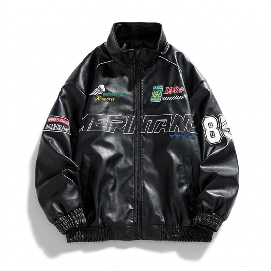 Allsaints Leather - Dalar | Embroidered Zip-Up Leather Jacket Unisex