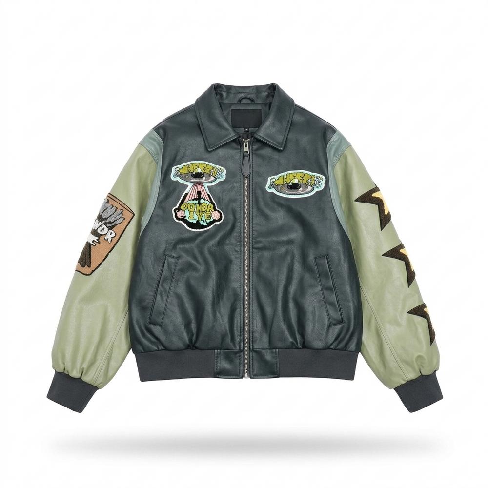 Allsaints Leather - Zamel | Patched Two-Tone Leather Jacket Unisex