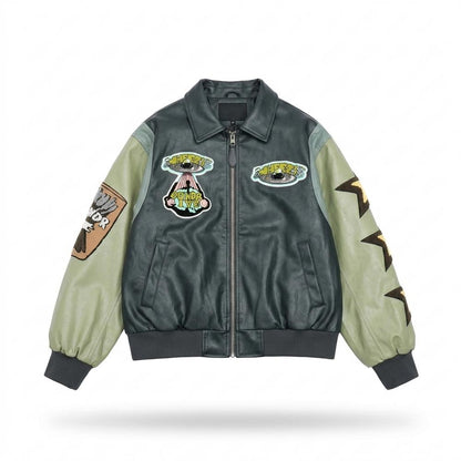 Allsaints Leather - Zamel | Patched Two-Tone Leather Jacket Unisex