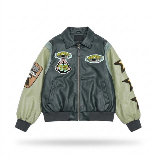 Allsaints Leather - Zamel | Patched Two-Tone Leather Jacket Unisex
