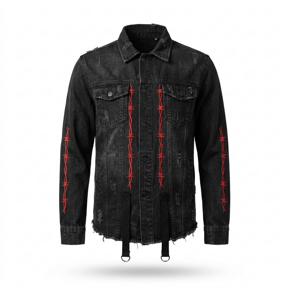 Allsaints Leather - Seren | Embroidered Distressed Denim Jacket Unisex
