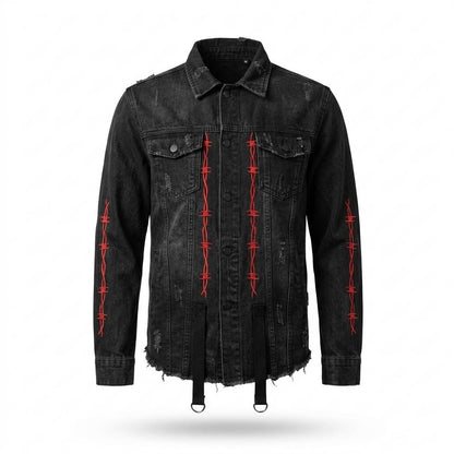 Allsaints Leather - Seren | Embroidered Distressed Denim Jacket Unisex