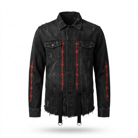 Allsaints Leather - Seren | Embroidered Distressed Denim Jacket Unisex