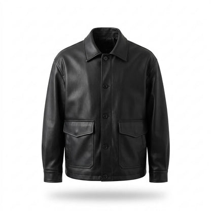 Allsaints Leather - Nelom | Button-Front Collared Leather Jacket Men