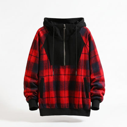 Allsaints Leather - Veron | Plaid Quarter-Zip Hoodie Men