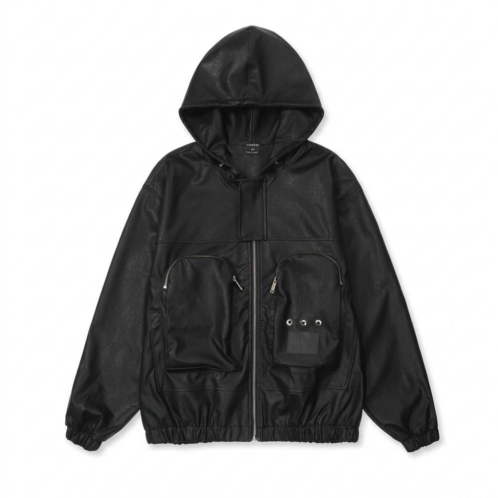 Allsaints Leather - Dediv | Hooded Faux Leather Jacket Unisex
