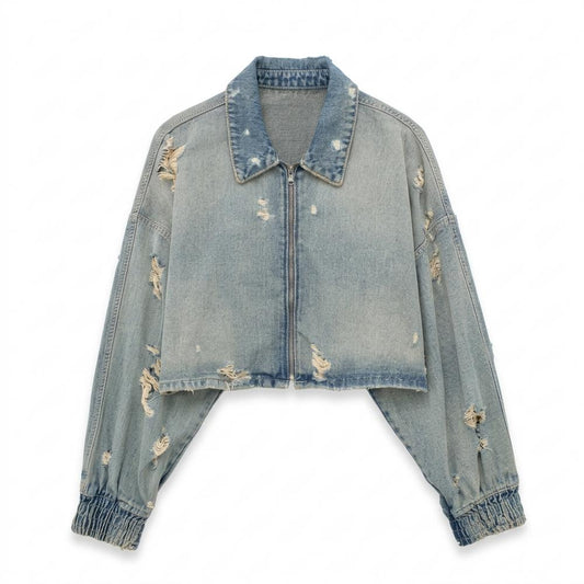 Allsaints Leather - Manal | Distressed Cropped Denim Jacket Unisex