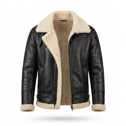 Allsaints Leather - Citir | Shearling-Lined Wide-Collar Leather Jacket Men