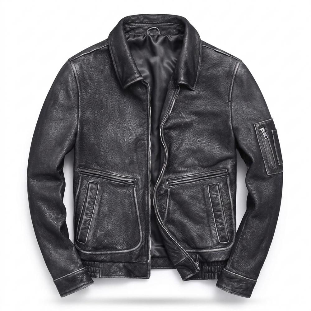 Allsaints Leather - Kofiv | Grained Zipped Leather Jacket Men