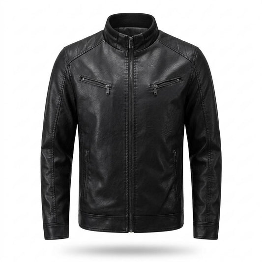 Allsaints Leather - Vuhun | Quilted-Shoulder Stand-Collar Leather Jacket Men