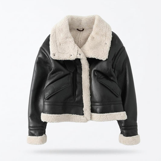 Allsaints Leather - Vakar | Sherpa-Lined Cropped Leather Jacket Women