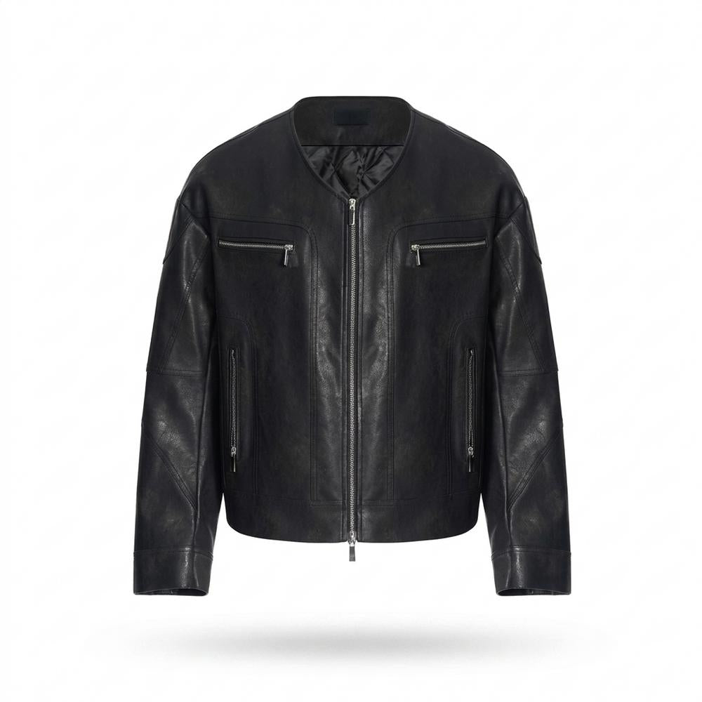 Allsaints Leather - Rivos | Collarless Zippered Leather Jacket Men