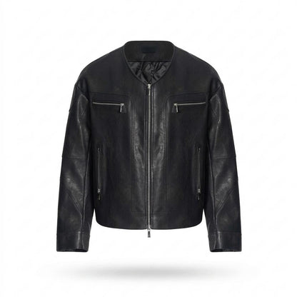 Allsaints Leather - Rivos | Collarless Zippered Leather Jacket Men