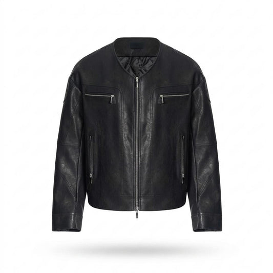 Allsaints Leather - Rivos | Collarless Zippered Leather Jacket Men