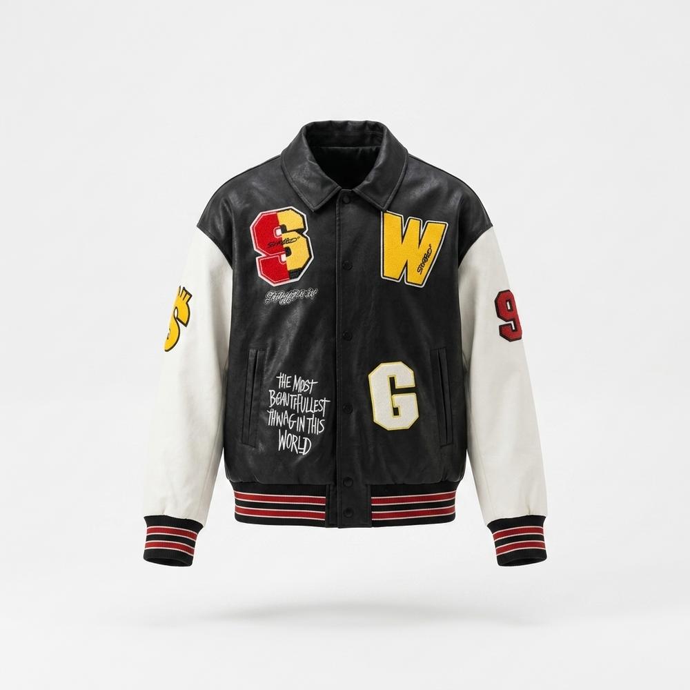 Allsaints Leather - Cotir | Color-Block Embroidered Leather Jacket Unisex