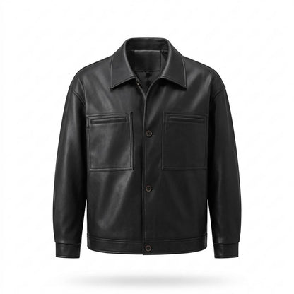 Allsaints Leather - Vusor | Button-Front Straight-Cut Leather Jacket Men