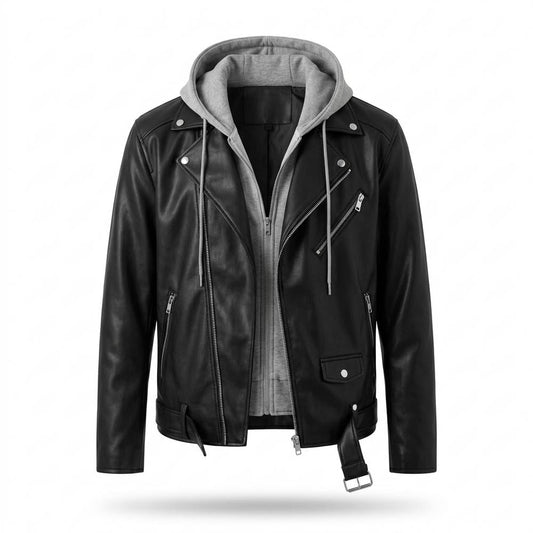 Allsaints Leather - Black | Hooded Asymmetrical Leather Jacket Men