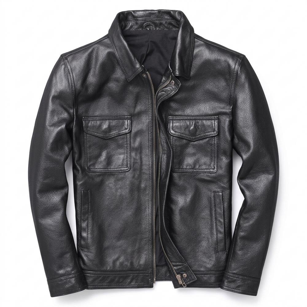 Allsaints Leather - Calom | Zippered Collared Leather Jacket Men