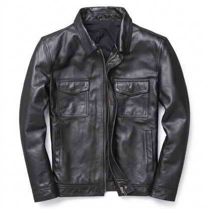 Allsaints Leather - Calom | Zippered Collared Leather Jacket Men
