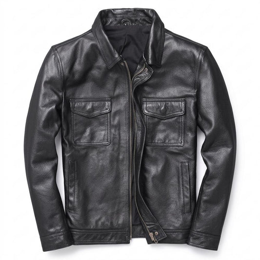 Allsaints Leather - Calom | Zippered Collared Leather Jacket Men