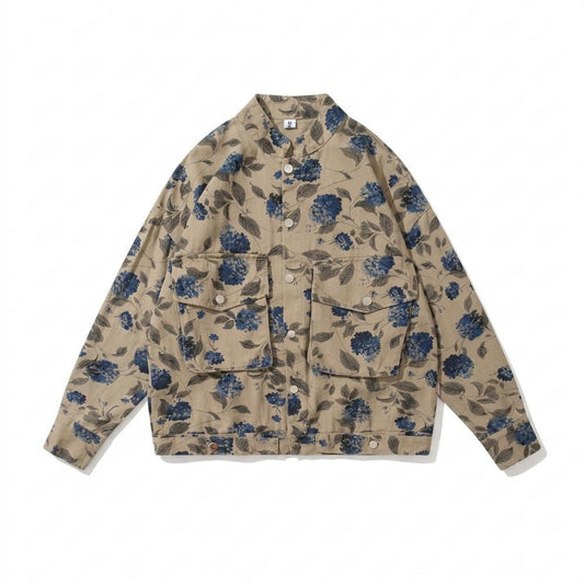 Allsaints Leather - Nabok | Floral-Print Button-Front Jacket Unisex