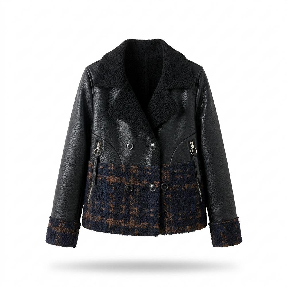 Allsaints Leather - Masel | Mixed-Material Double-Breasted Jacket Women