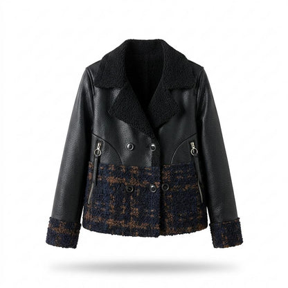 Allsaints Leather - Masel | Mixed-Material Double-Breasted Jacket Women