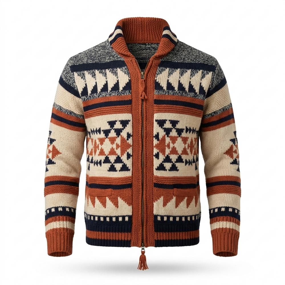 Allsaints Leather - Nozan | Jacquard Zip-Up Knit Cardigan Men