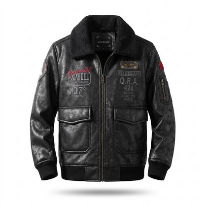 Allsaints Leather - Mimer | Embroidered Fleece-Collared Leather Jacket Men