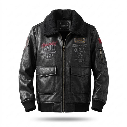 Allsaints Leather - Mimer | Embroidered Fleece-Collared Leather Jacket Men