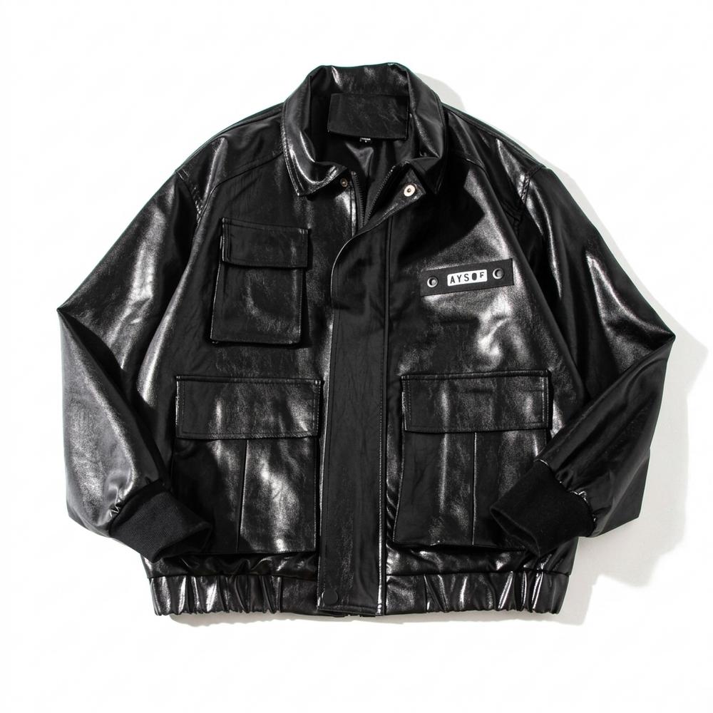Allsaints Leather - Vemon | Glossy Multi-Pocket Jacket Unisex