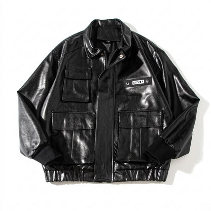 Allsaints Leather - Vemon | Glossy Multi-Pocket Jacket Unisex