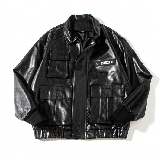 Allsaints Leather - Vemon | Glossy Multi-Pocket Jacket Unisex