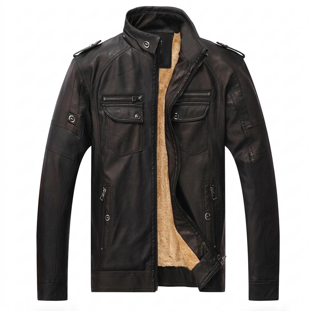Allsaints Leather - Zekar | Fleece-Lined Stand-Collar Leather Jacket Men