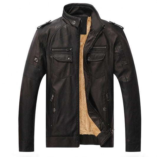 Allsaints Leather - Zekar | Fleece-Lined Stand-Collar Leather Jacket Men
