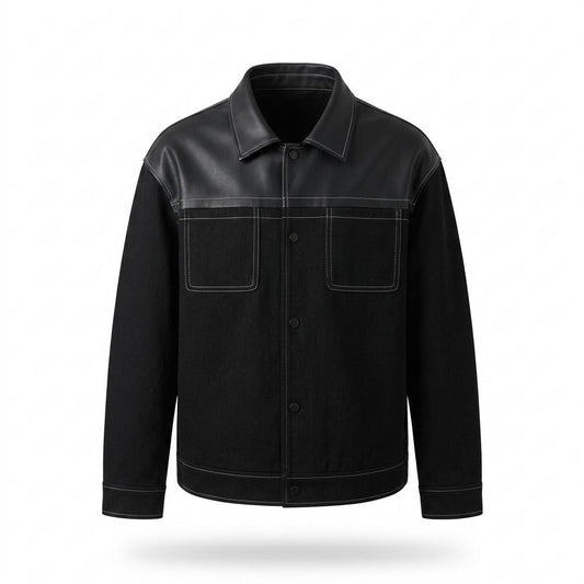 Allsaints Leather - Munim | Leather-Paneled Contrast-Stitched Jacket Men